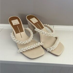 Dolce Vita Noel Cream Heels with Pearl Accents